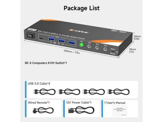Alt view image 7 of 7 - HDMI KVM Switch 4 Computers 1 Monitor, USB 3.0 HDMI KVM Switch 4 Port 4K@120Hz. Support 8K@60Hz Resolution for 4 Computers Share Mouse Keyboard and Monitor