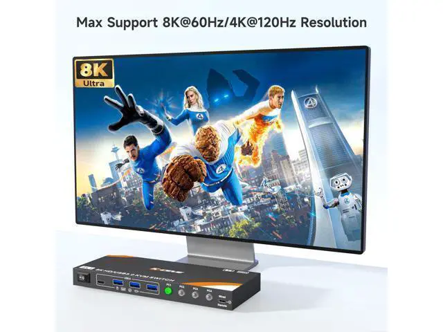 Alt view image 5 of 7 - HDMI KVM Switch 4 Computers 1 Monitor, USB 3.0 HDMI KVM Switch 4 Port 4K@120Hz. Support 8K@60Hz Resolution for 4 Computers Share Mouse Keyboard and Monitor