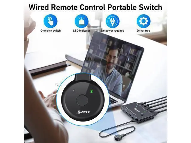 Alt view image 6 of 7 - USB 3.0 KVM Switch 1 Monitors 2 Computers, HDMI KVM Switch for 2 Computers Share 1 Monitor and 4 USB 3.0 Port, Support Keyboard Mouse Printer UHD 8K@60Hz 4K@120Hz, with Desktop Controller