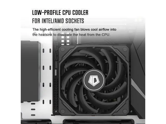 Alt view image 6 of 7 - ID-COOLING IS-55 Black CPU Cooler Low Profile 57mm Height CPU Air Cooler 5 Heatpipes 120x120x15mm Slim Fan, CPU Fan for Intel LGA1851/1700/115X/1200; AMD AM4/AM5