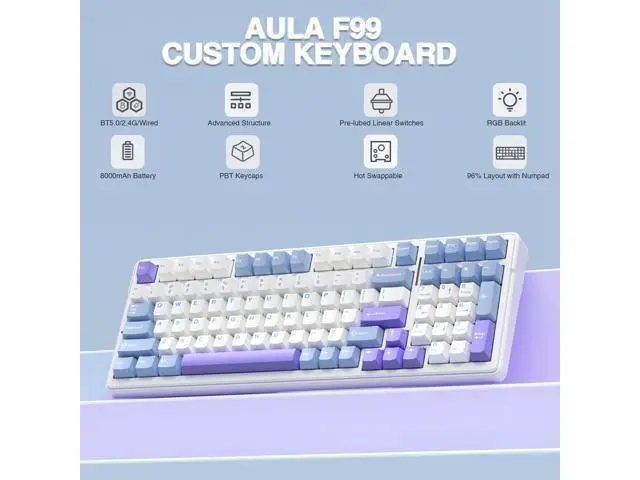 Alt view image 2 of 7 - Vszerda F99 Wireless Mechanical Keyboard,Tri-Mode BT5.0/2.4GHz/USB-C Hot Swappable Custom Keyboard,Pre-lubed Linear Switches,Gasket Structure,RGB Backlit Gaming Keyboard for PC/Tablet/Xbox/PS4/PS5