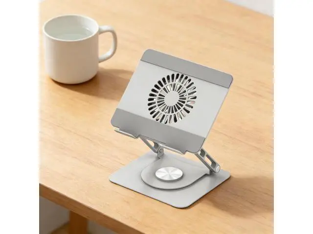 Alt view image 3 of 5 - Carbon steel strip fan notebook stand, rotatable and adjustable for height, with cooling function, foldable and portable, for enhancing the height of the office desk.