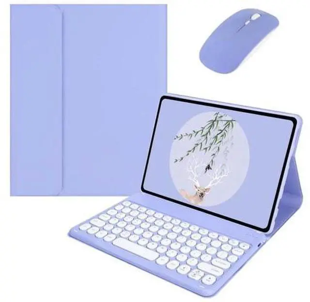 Main image of Keyboard Case for Galaxy Tab A7 Lite 8.7 inch Case with Keyboard and Bluetooth Mouse, Detachable Candy Color Keyboard Cover Round KeyPurple