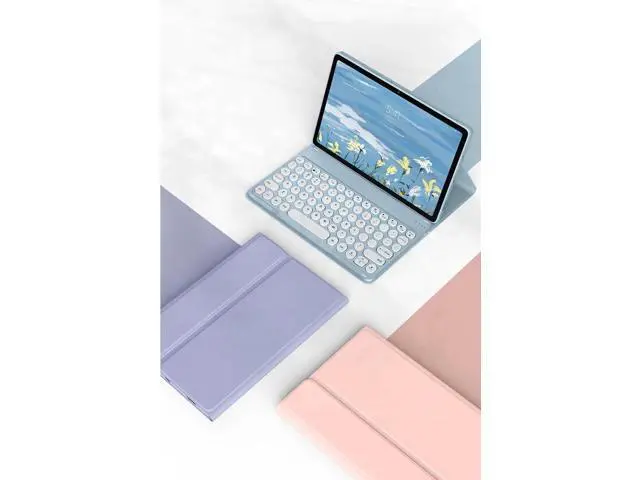 Alt view image 5 of 5 - Keyboard Case for Galaxy Tab A7 Lite 8.7 inch Case with Keyboard and Bluetooth Mouse, Detachable Candy Color Keyboard Cover Round KeyPurple