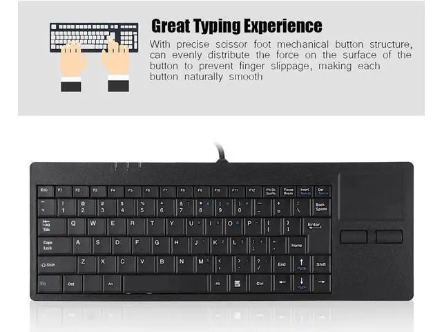 Alt view image 2 of 5 - Acogedor Wired Computer Keyboard, 86 KeysWired USB Keyboard with Touchpad, Anti Slip Mat, USB Cable, HUB Port, Compatible for Windows, PC, Laptop