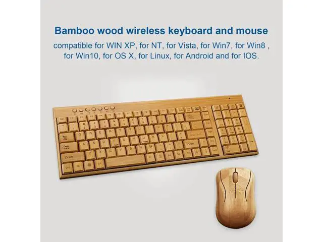 Alt view image 4 of 5 - wusu Keyboard and Mouse, 2.4GHz Plug and Play Bamboo Wood Computer Control Devices, for Win XP, for NT, for Vista, for Win10, for OS X, for Android (Keyboard)