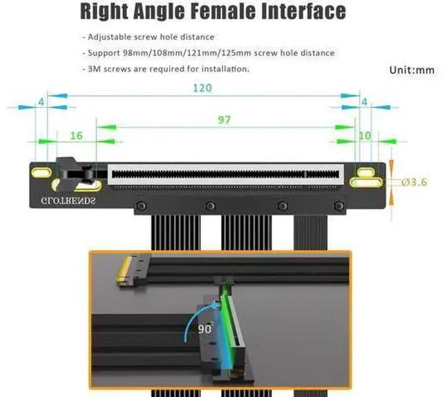 Alt view image 2 of 7 - wusu 300mm PCIe 5.0 Riser Cable for RTX5090 RTX4090 RX9070 RX7900, Compatible with PCIe 5.0/4.0 GPUs, 90 Degree Right Angle for Vertical GPU Mount