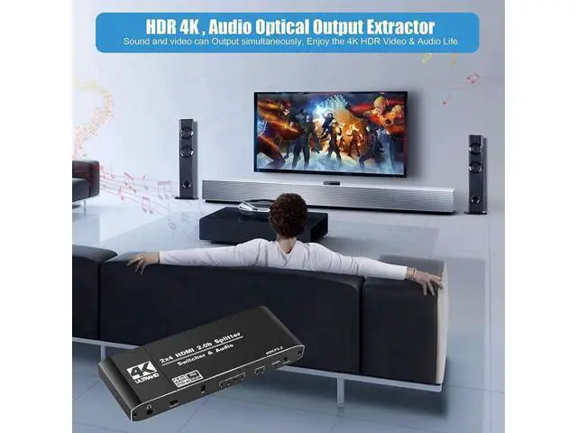 Alt view image 7 of 7 - JAENFONG HDMI Switch Splitter 2x4 with Audio Extractor, 4K@60Hz Ultra HD HDMI Switcher with Optical TOSLINK SPDIF, 3.5mm Audio Support HDCP 2.2, HDMI2.0b, 4K@60HZ, RGB4:4:4, 4K HDR , Remote Control
