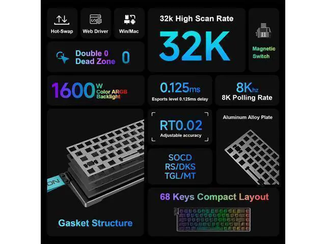 Alt view image 2 of 7 - Vszerda EWEADN Tank68 Rapid Trigger Magnetic Switch Wired Gaming Mechanical Keyboard, Aluminum Alloy Shell, Adjustable Actuation, 8K Hz Polling Rate, Hall Effect Gasket-Mounted, RGB HotSwap