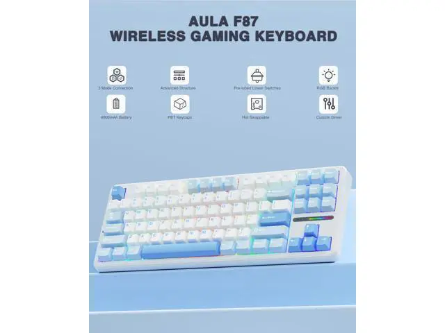 Alt view image 2 of 7 - Vszerda F87 Wireless Mechanical Keyboard, 75% TKL Custom Hot Swappable Gaming Keyboards with PBT Keycaps, Pre-lubed Greywood Switches, RGB Backlit Creamy Keyboard, 2.4GHz/USB-C/BT5.0