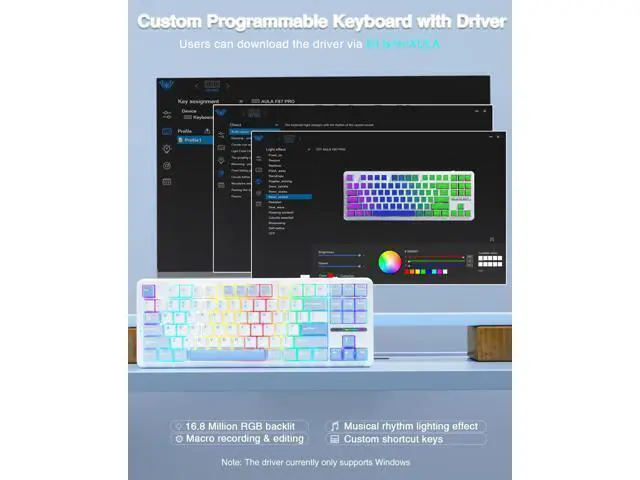 Alt view image 7 of 7 - Vszerda F87 Wireless Mechanical Keyboard, 75% TKL Custom Hot Swappable Gaming Keyboards with PBT Keycaps, Pre-lubed Greywood Switches, RGB Backlit Creamy Keyboard, 2.4GHz/USB-C/BT5.0