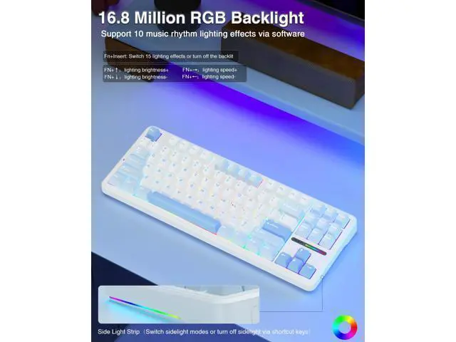 Alt view image 6 of 7 - Vszerda F87 Wireless Mechanical Keyboard, 75% TKL Custom Hot Swappable Gaming Keyboards with PBT Keycaps, Pre-lubed Greywood Switches, RGB Backlit Creamy Keyboard, 2.4GHz/USB-C/BT5.0