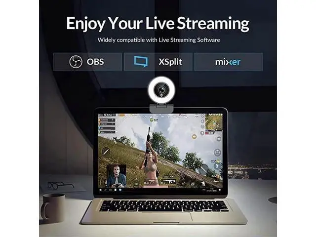 Alt view image 6 of 6 - Streaming 1080P HD Webcam Built in Adjustable Ring Light and Mic. Advanced autofocus AF Web Camera for Google Meet Gamer Facebook YouTube Streamer