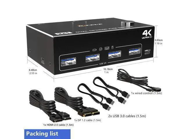Alt view image 7 of 7 - DP HDMI USB 3.0 KVM Switch 2 Computer 2 Monitors, Dual Monitors Displayport KVM Switcher Supports 4K@60Hz for 2 Computers Share Keyboard, Mouse and Monitor