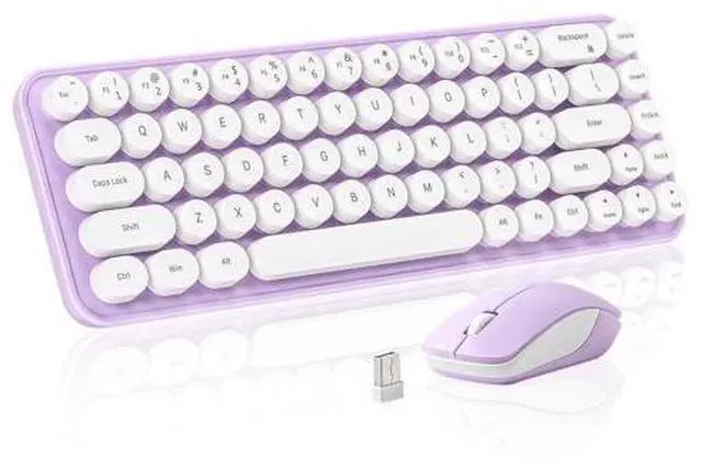 Main image of Vszerda i68 Wireless Typewriter Keyboard and Mouse Combo,Purple Keyboard with 2.4GHz Connection, Cute Retro Aesthetic Design Round Keycaps for Tablet, Phone, PC and Win/Mac/Android(Purple)