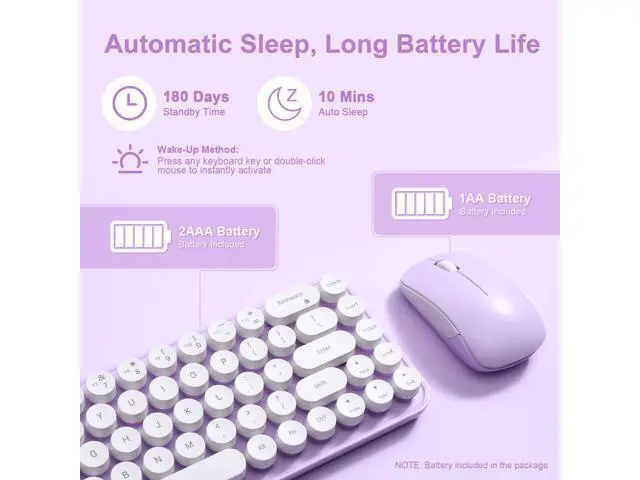 Alt view image 5 of 7 - Vszerda i68 Wireless Typewriter Keyboard and Mouse Combo,Purple Keyboard with 2.4GHz Connection, Cute Retro Aesthetic Design Round Keycaps for Tablet, Phone, PC and Win/Mac/Android(Purple)