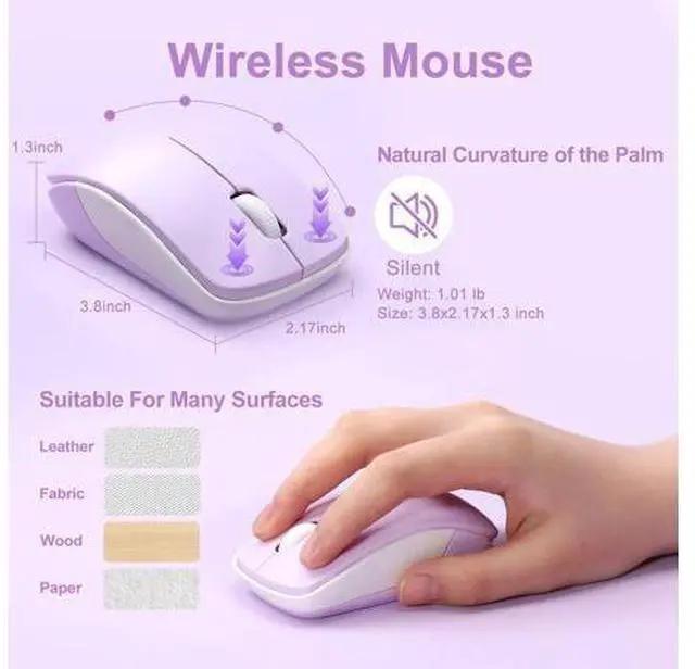 Alt view image 6 of 7 - Vszerda i68 Wireless Typewriter Keyboard and Mouse Combo,Purple Keyboard with 2.4GHz Connection, Cute Retro Aesthetic Design Round Keycaps for Tablet, Phone, PC and Win/Mac/Android(Purple)