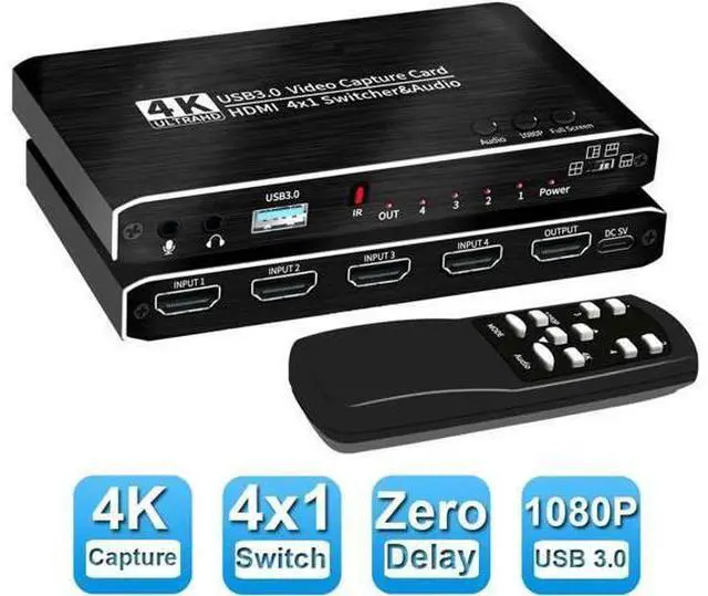 Main image of wusu 2023 4 Port 4K Video Capture Card USB 3.0 HDMI-compatible Grabber Recorder HDMI Seamless Switch for Camera Recording Live Streaming