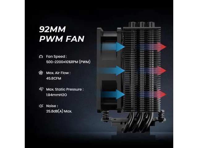 Alt view image 6 of 7 - ID-COOLING SE-903-XT Black 123mm Height CPU Cooler, 3 Direct-Contact Heat Pipes, 92mm PWM Fan, Mini CPU Air Cooler for Intel LGA1700/1851/1200/115X and AMD AM5/AM4 Sockets
