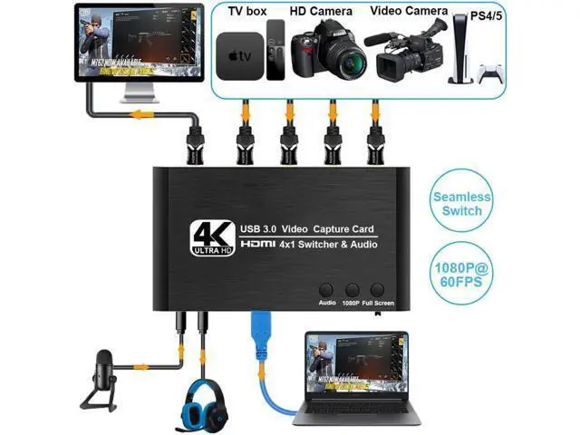 Alt view image 7 of 7 - wusu 2023 4 Port 4K Video Capture Card USB 3.0 HDMI-compatible Grabber Recorder HDMI Seamless Switch for Camera Recording Live Streaming