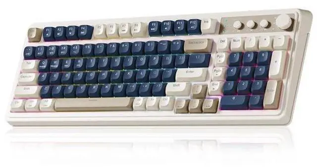 Main image of Vszerda 99 Keys Gaming Keyboard, Tri-Mode Bluetooth/2.4GHz/USB-C Retro Creamy Color Keyboard with Number Pad RGB, Media Knob Custom Programmable Membrane Computer Keyboards for PC Gamer - Blue-Grey