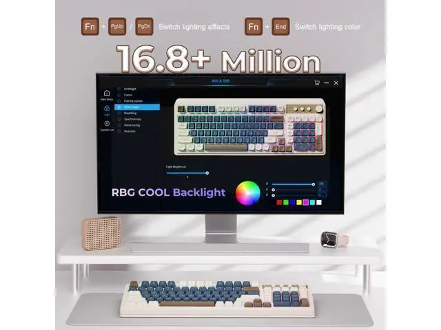 Alt view image 6 of 6 - Vszerda 99 Keys Gaming Keyboard, Tri-Mode Bluetooth/2.4GHz/USB-C Retro Creamy Color Keyboard with Number Pad RGB, Media Knob Custom Programmable Membrane Computer Keyboards for PC Gamer - Blue-Grey