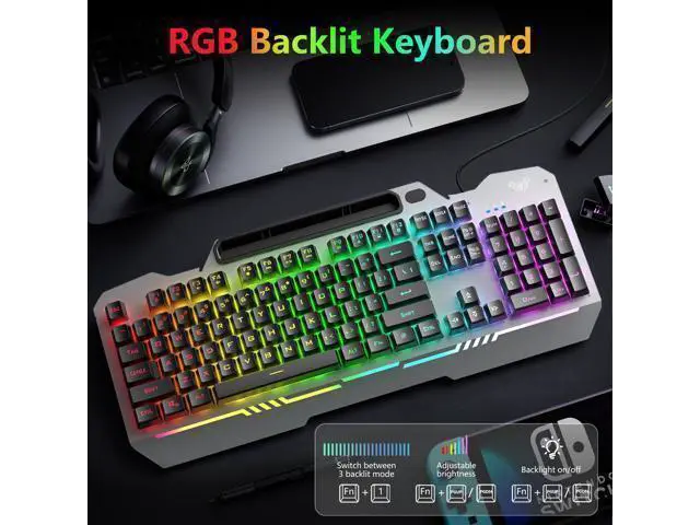 Alt view image 2 of 7 - Keyboard, T102 104 Keys Gaming Keyboard and Mouse Combo with RGB Backlit Number Pad, All-Metal Panel Waterproof Light Up PC Keyboard,USB Wired Computer Keyboards Gaming for Win XP/7/8/10 PC Gamer