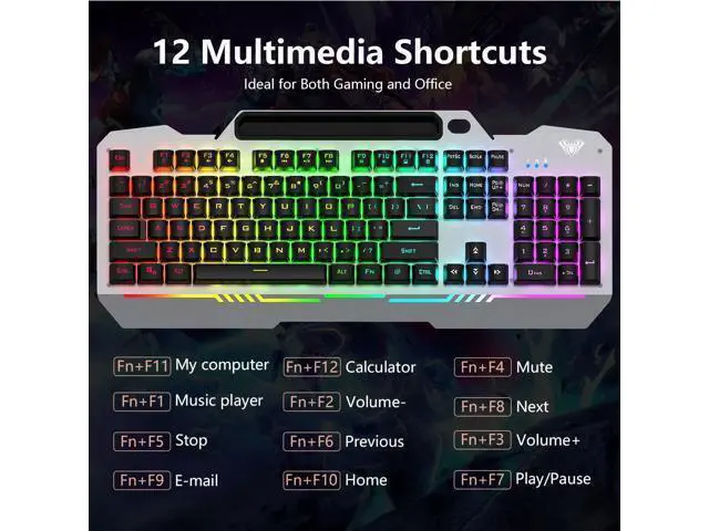 Alt view image 6 of 7 - Keyboard, T102 104 Keys Gaming Keyboard and Mouse Combo with RGB Backlit Number Pad, All-Metal Panel Waterproof Light Up PC Keyboard,USB Wired Computer Keyboards Gaming for Win XP/7/8/10 PC Gamer