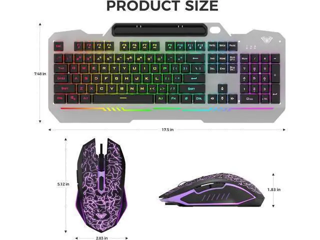 Alt view image 7 of 7 - Keyboard, T102 104 Keys Gaming Keyboard and Mouse Combo with RGB Backlit Number Pad, All-Metal Panel Waterproof Light Up PC Keyboard,USB Wired Computer Keyboards Gaming for Win XP/7/8/10 PC Gamer
