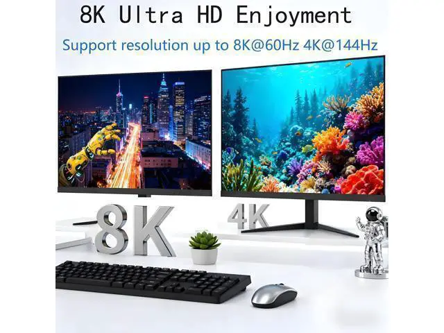 Alt view image 3 of 7 - 8K KVM Switch 3 Monitors 2 Computers 8K@60Hz 4K@144Hz,3 Monitors KVM Switch for 2 Computers Sharing Triple Monitors,Keyboard,Mouse,Printer with 2*USB3.0 Cables,Power Adapter and Controller
