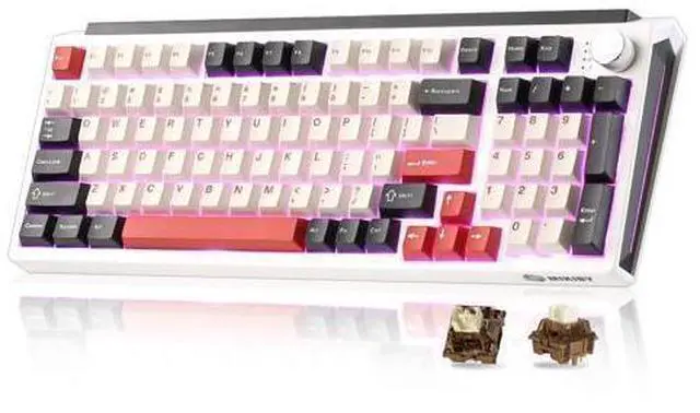 Main image of Vszerda K98 Wireless Mechanical Keyboard,Tri-Mode BT5.0/2.4GHz/USB-C Hot Swappable Custom Keyboard,Gasket Structure,RGB Backlit Gaming Keyboard for Win & Mac(White&Red,Cocoa-V2 Switch)