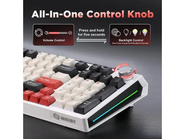 Alt view image 7 of 7 - Vszerda K98 Wireless Mechanical Keyboard,Tri-Mode BT5.0/2.4GHz/USB-C Hot Swappable Custom Keyboard,Gasket Structure,RGB Backlit Gaming Keyboard for Win & Mac(White&Red,Cocoa-V2 Switch)