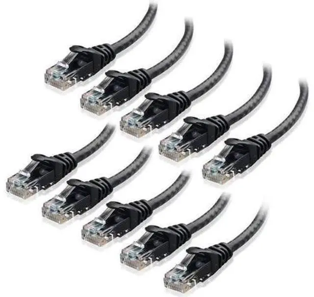 Main image of Cat6 Ethernet Cable - 10 ft - Black - Patch Cable - 10 Pack - Network Cable - Ethernet Cord - Cat 6 Cable - Black- 10ft Pack Of 10 Bare Copper