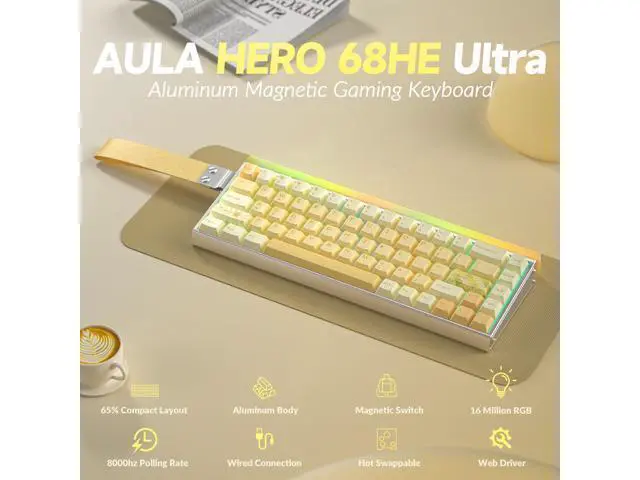 Alt view image 2 of 7 - Vszerda Hero 68 HE Ultra - Wired Gaming Keyboard with Hall Effect Magnetic Switch, CNC Aluminum Frame, 8KHz Polling Rate, RGB Box & Backlight, Adjustable Actuation, 65% Compact Small Gamer Keyboards