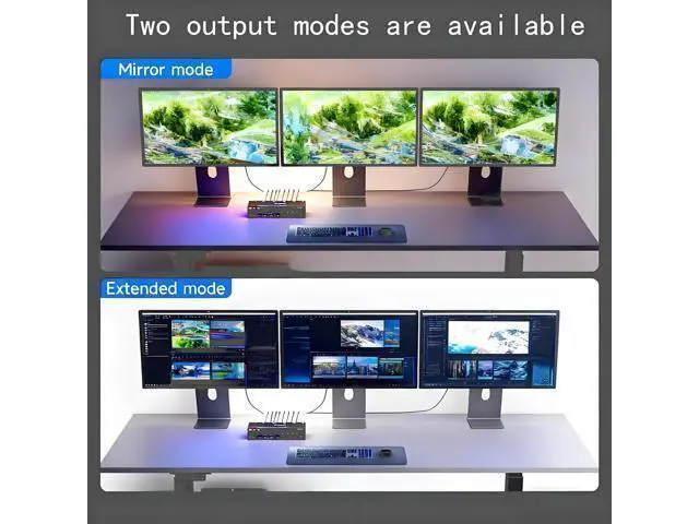 Alt view image 6 of 7 - 8K KVM Switch 3 Monitors 2 Computers 8K@60Hz 4K@144Hz,3 Monitors KVM Switch for 2 Computers Sharing Triple Monitors,Keyboard,Mouse,Printer with 2*USB3.0 Cables,Power Adapter and Controller
