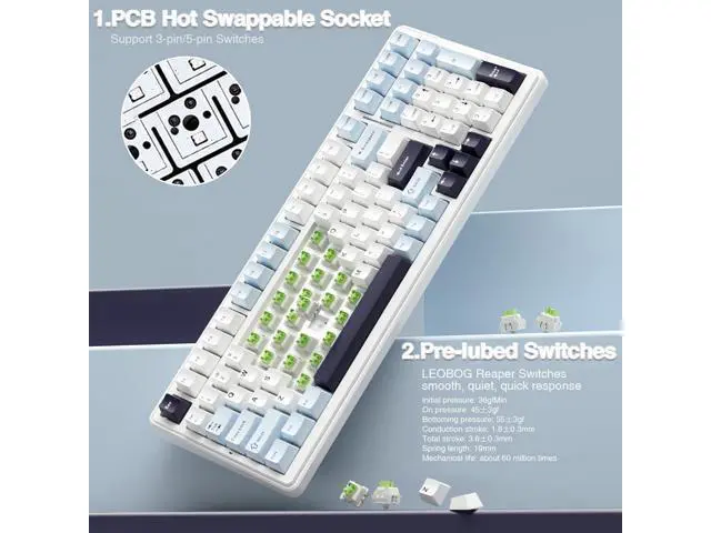 Alt view image 5 of 7 - Vszerda F99 Wireless Mechanical Keyboard, Hot Swappable Custom Keyboard,Pre-lubed Linear Switches,Gasket Structure,RGB Backlit Gaming Keyboard (Blue&White)