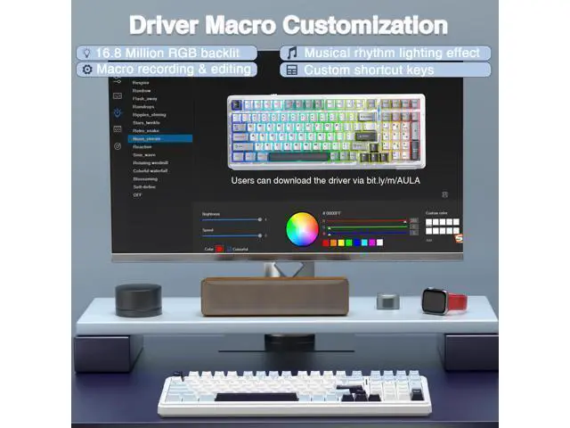 Alt view image 7 of 7 - Vszerda F99 Wireless Mechanical Keyboard, Hot Swappable Custom Keyboard,Pre-lubed Linear Switches,Gasket Structure,RGB Backlit Gaming Keyboard (Blue&White)