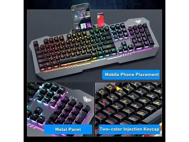 Alt view image 4 of 7 - F3010 Mechanical Keyboard Mobile Phone Holder Mutliple Background Light USB Wired Gaming Keyboard