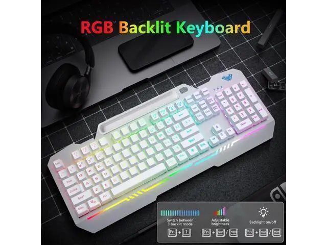 Alt view image 2 of 7 - Vszerda Gaming Keyboard, T102 104 Keys Keyboard and Mouse Combo, USB Wired Computer Keyboards Mechanical Feel Full Size, RGB Backlit for PC/Laptop Gaming or Working/Office (White)
