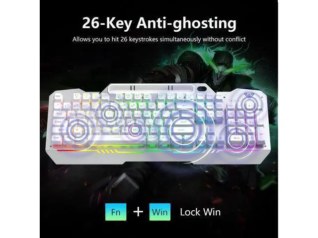 Alt view image 4 of 7 - Vszerda Gaming Keyboard, T102 104 Keys Keyboard and Mouse Combo, USB Wired Computer Keyboards Mechanical Feel Full Size, RGB Backlit for PC/Laptop Gaming or Working/Office (White)