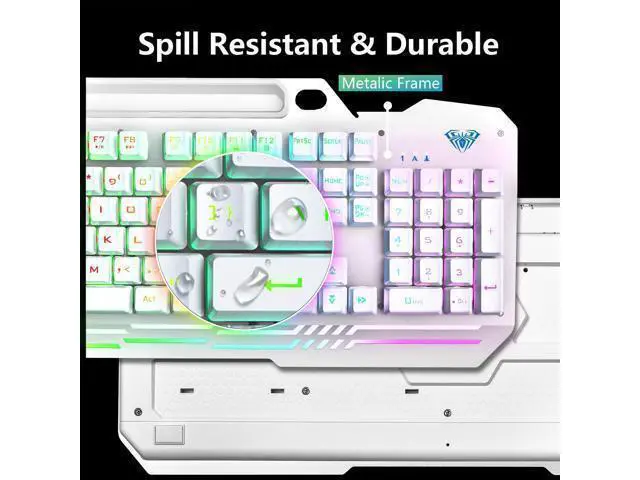 Alt view image 5 of 7 - Vszerda Gaming Keyboard, T102 104 Keys Keyboard and Mouse Combo, USB Wired Computer Keyboards Mechanical Feel Full Size, RGB Backlit for PC/Laptop Gaming or Working/Office (White)