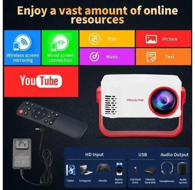 Alt view image 4 of 5 - The new M60 projector is a high-definition 3D home theater projector that supports both wired and wireless screen sharing and has built-in WIFI. White and red color