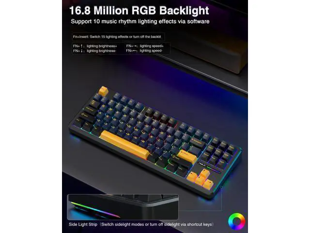 Alt view image 6 of 7 - Vszerda F87 Wireless Mechanical Keyboard, 75% TKL Custom Hot Swappable Gaming Keyboards with PBT Keycaps, Pre-lubed Greywood Switches, RGB Backlit Creamy Keyboard, 2.4GHz/USB-C/BT5.0