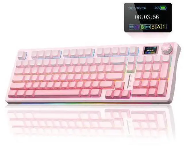 Main image of Vszerda S98 Pro Wireless Mechanical Keyboard with Screen & Knob,2.4GHz/USB-C/BT5.0 Hot Swappable Pink Creamy Keyboard,Pre-lubed Linear Switches,Side Printed PBT Keycaps,RGB Backlit Gaming Keyboards