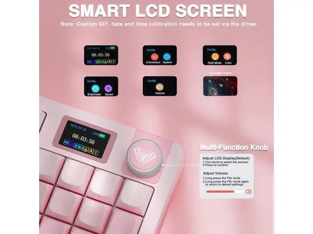 Alt view image 3 of 7 - Vszerda S98 Pro Wireless Mechanical Keyboard with Screen & Knob,2.4GHz/USB-C/BT5.0 Hot Swappable Pink Creamy Keyboard,Pre-lubed Linear Switches,Side Printed PBT Keycaps,RGB Backlit Gaming Keyboards