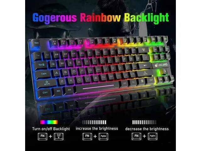 Alt view image 2 of 7 - Wireless Gaming Keyboard and Mouse Combo with 87 Key Rainbow LED Backlight Rechargeable 3800mAh Battery Mechanical Feel Anti-ghosting Ergonomic Waterproof RGB Mute Mice for Computer PC Gamer (Black)