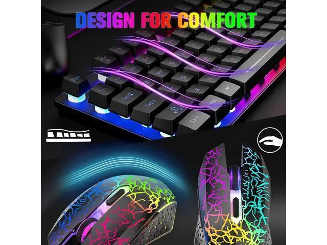 Alt view image 4 of 7 - Wireless Gaming Keyboard and Mouse Combo with 87 Key Rainbow LED Backlight Rechargeable 3800mAh Battery Mechanical Feel Anti-ghosting Ergonomic Waterproof RGB Mute Mice for Computer PC Gamer (Black)