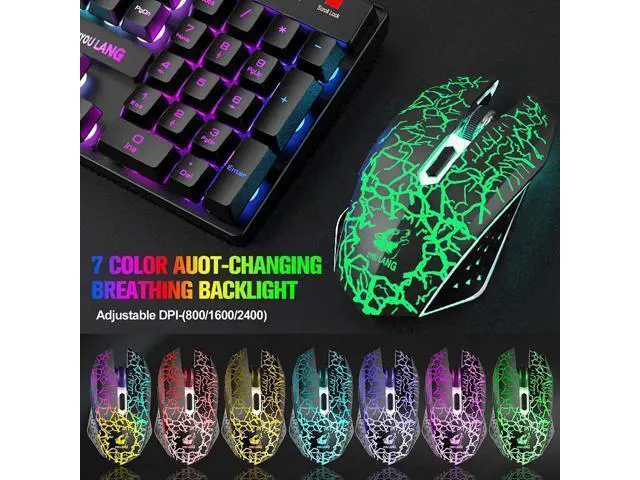 Alt view image 7 of 7 - Wireless Gaming Keyboard and Mouse Combo with 87 Key Rainbow LED Backlight Rechargeable 3800mAh Battery Mechanical Feel Anti-ghosting Ergonomic Waterproof RGB Mute Mice for Computer PC Gamer (Black)