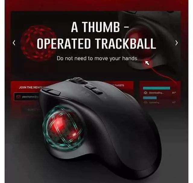 Alt view image 5 of 5 - Trackball Wireless Mouse Rechargeable Bluetooth 2.4G USB Mou