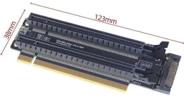 Alt view image 2 of 5 - PCI-E 4.0 x16 1 to 2 Expansion Card Gen4 Split Card PCIe-Bifurcation x16 to x8x8 with 20mm Spaced Slots CPU4P Power Supply Port (SATA)